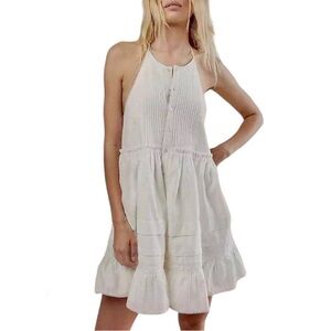 Free People Desert Days White Halter Tie Flounce Mini Dress Size Medium